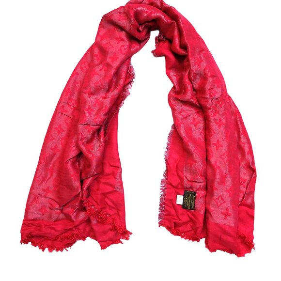 LOUIS VUITTON LV Vintage Iridescent Pink Fuchsia Silk Wool Scarf Shawl Wrap - Picture 2 of 7